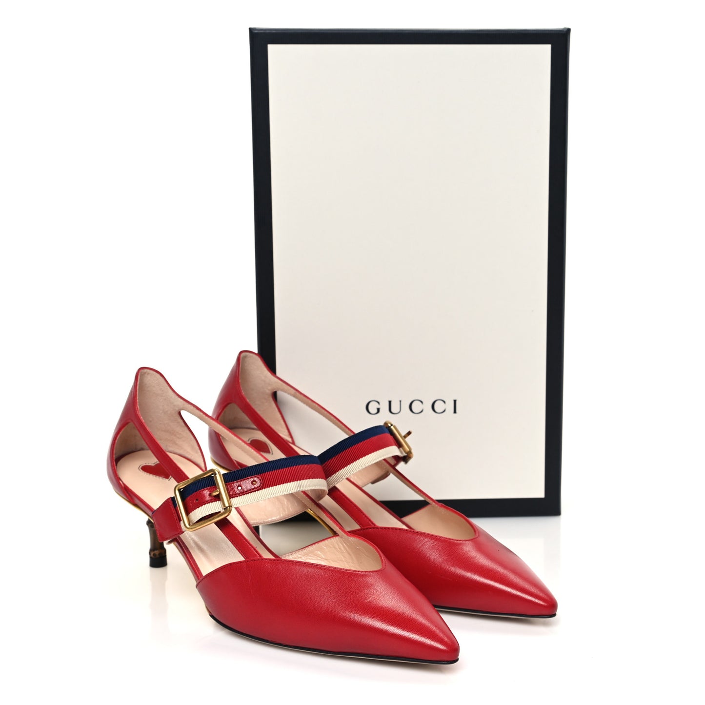 Malaga Kid Grosgrain Sylvie Web Bamboo Low Heel Pumps 38 Hibiscus Red