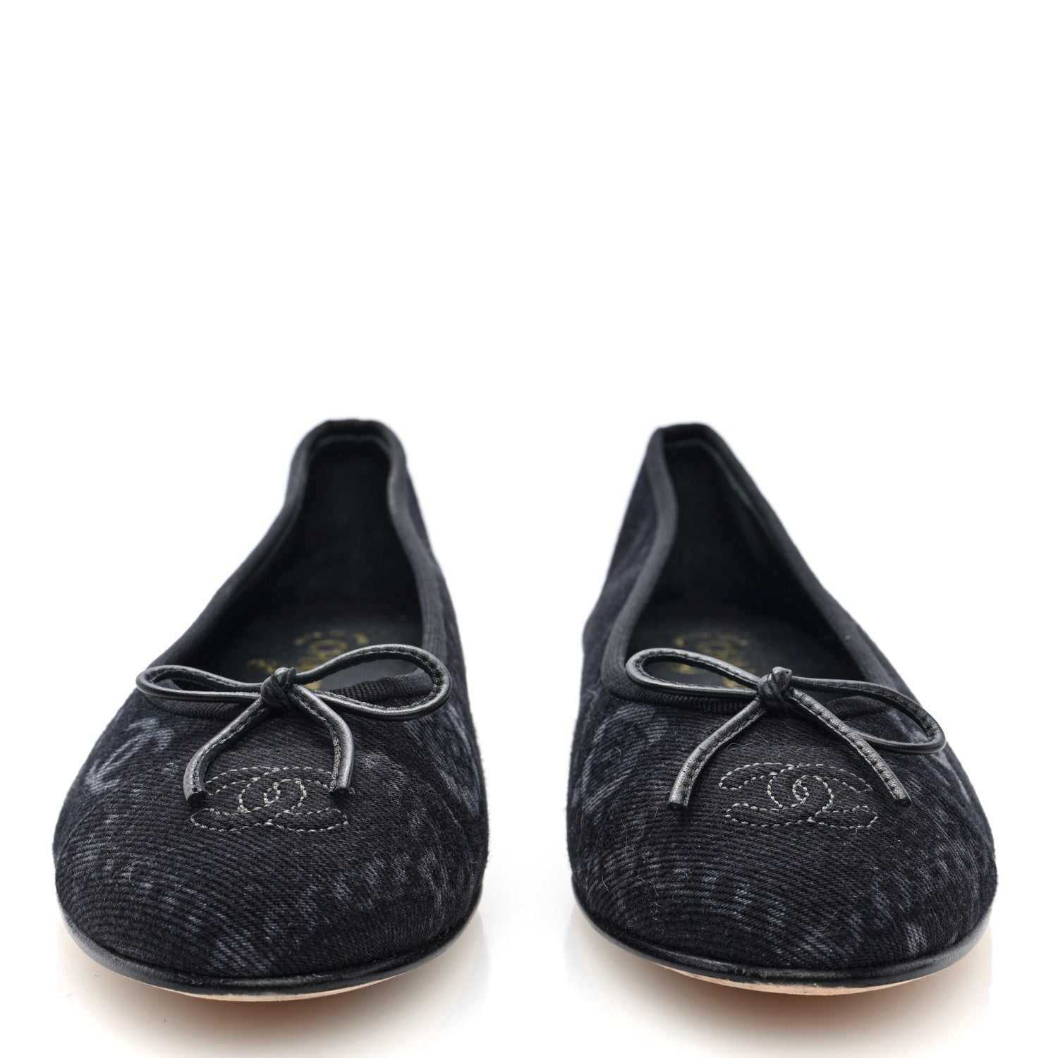 Chanel Denim Printed Cap Toe Ballerina Flats 40 Black White 3 of 8