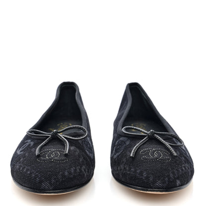 Chanel Denim Printed Cap Toe Ballerina Flats 40 Black White 3 of 8