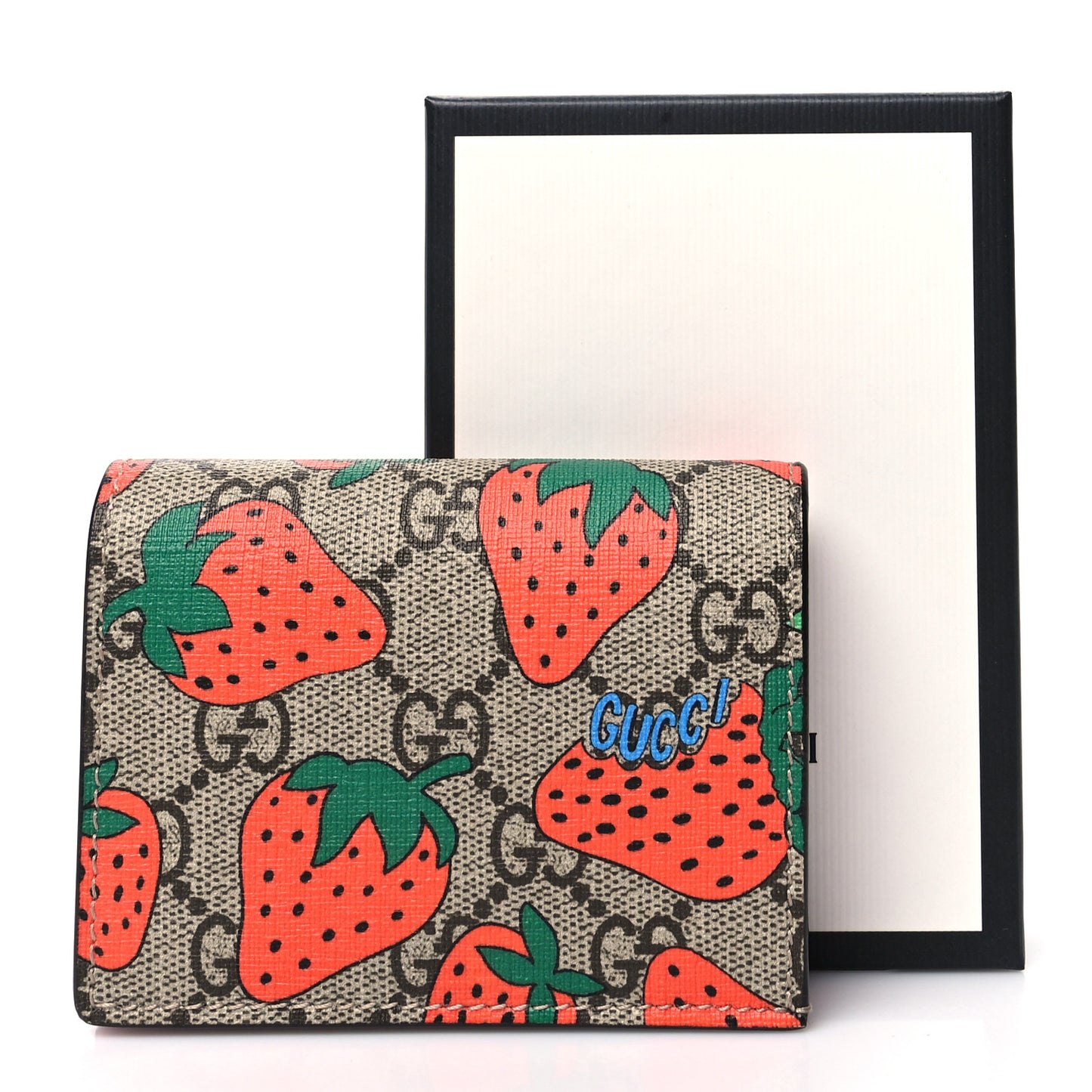 GG Supreme Monogram Strawberry Card Case