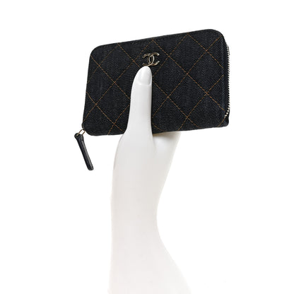 Chanel Denim Quilted Zip Coin Purse Dark Blue Orange 2 of 8