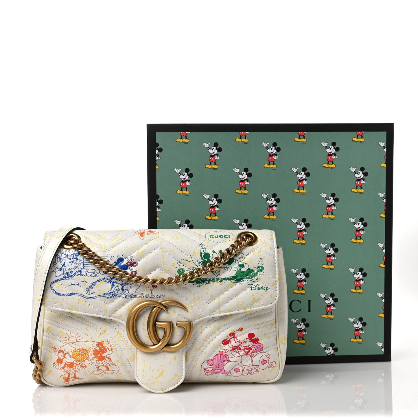 X DISNEY Calfskin Matelasse Mickey Minnie Mouse Medium GG Marmont Shoulder Bag Multicolor