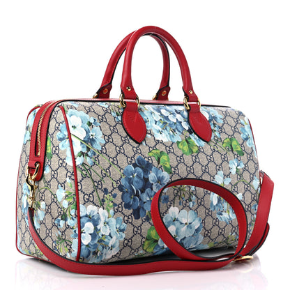 Gucci GG Supreme Monogram Blooms Medium Boston Beige Blue Navy Hibiscus Red 2 of 9