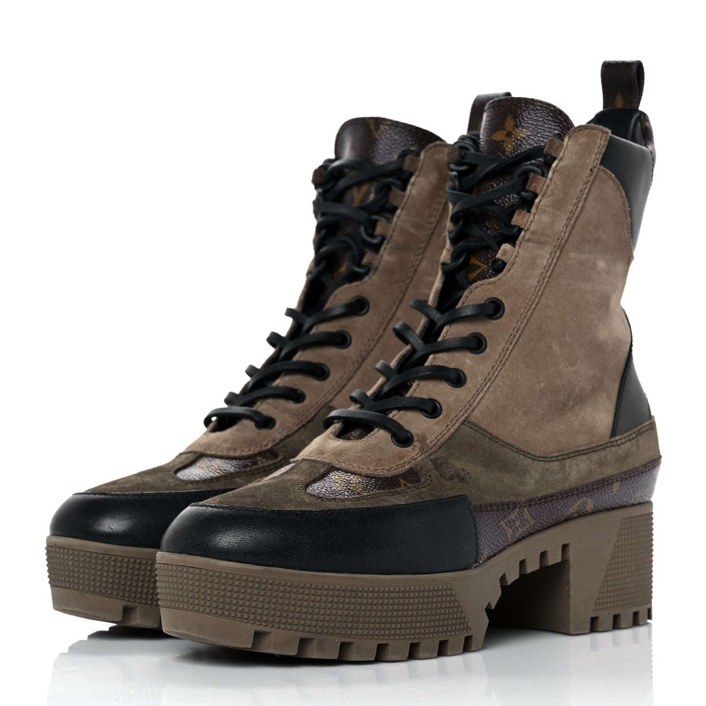 Suede Calfskin Monogram Laureate Platform Desert Boots 39 Taupe