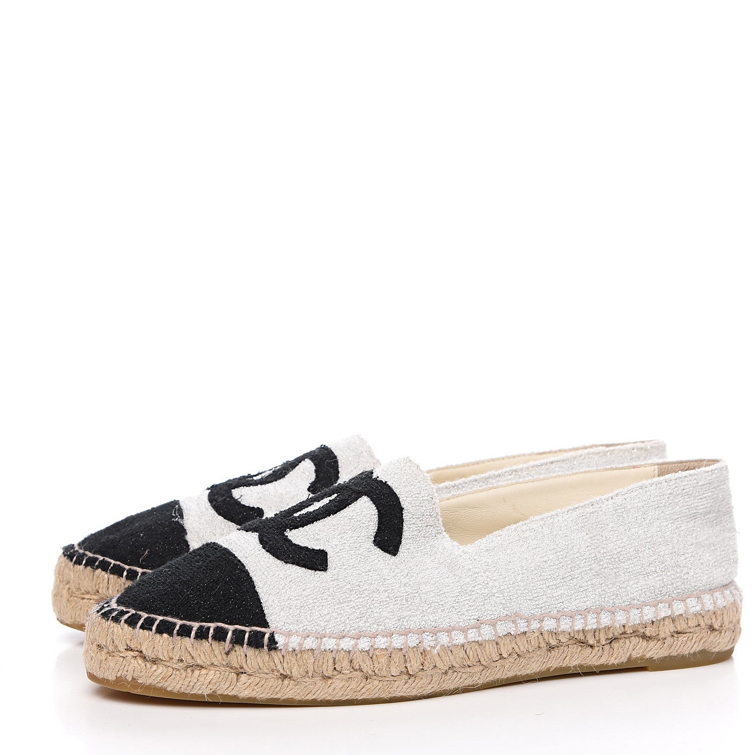 Chanel Terry Cloth CC Espadrilles 41 Silver Black 3 of 9