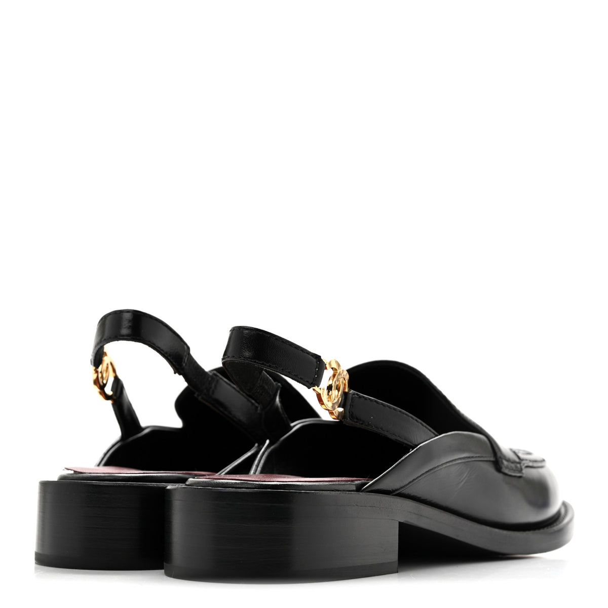 Glazed Calfskin CC Slingback Flats 37 Black