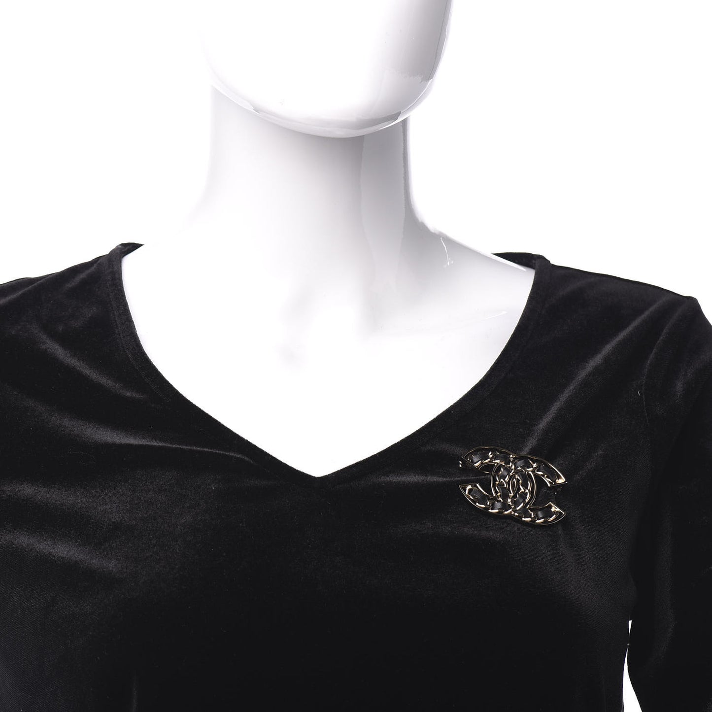 Lambskin Chain CC Brooch Black Gold