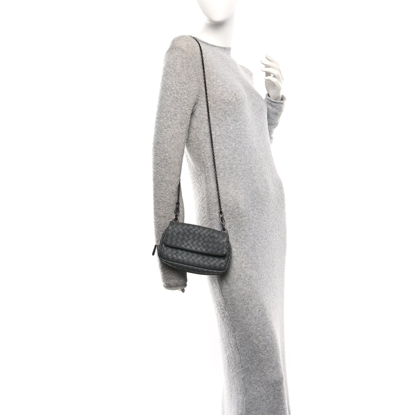 Nappa Intrecciato Small Chain Crossbody Light Grey