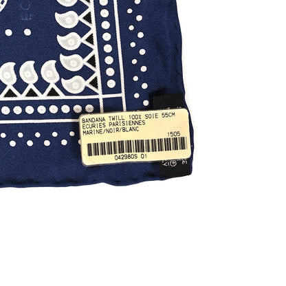 Hermes Silk Ecuries Parisiennes Bandana Scarf 55 Marine Black White 3 of 3
