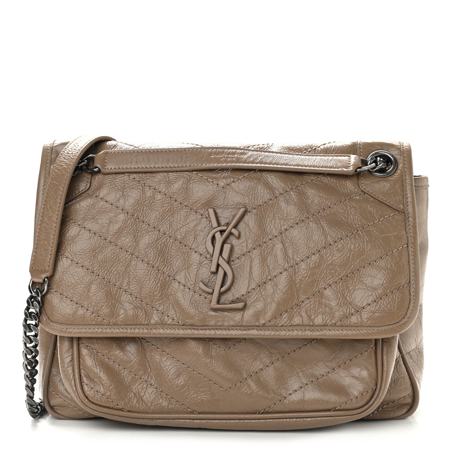 Saint Laurent Crinkled Calfskin Matelasse Monogram Medium Niki Chain Satchel Light Taupe 1 of 11