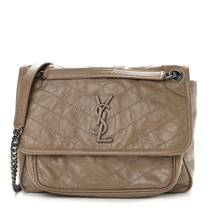 Saint Laurent Crinkled Calfskin Matelasse Monogram Medium Niki Chain Satchel Light Taupe 1 of 11