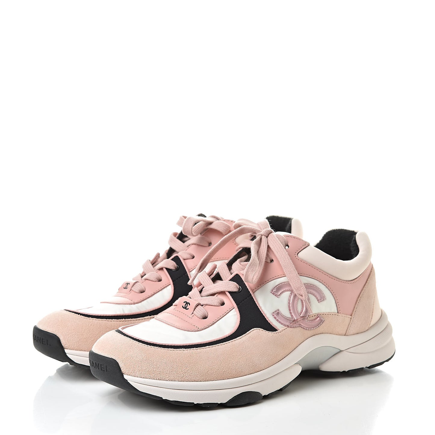 Nylon Lambskin Suede Calfskin CC Sneakers 39 Pink
