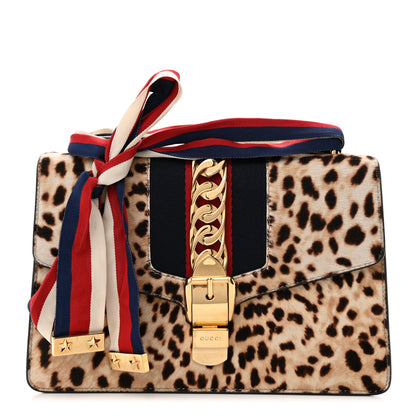 Gucci Calf Hair Leopard Print Small Sylvie Shoulder Bag Naturale Black 1 of 14
