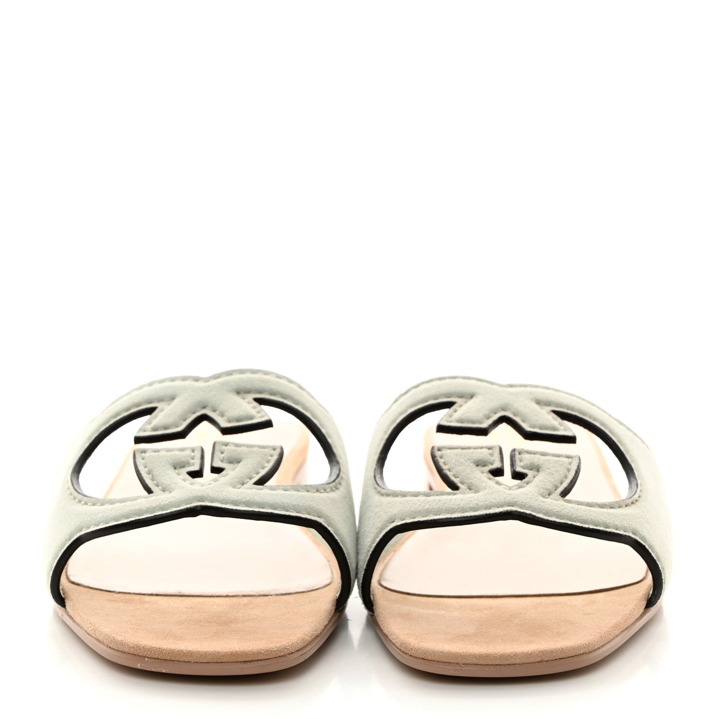 Kid Scamosciato Interlocking G Cut Out Slide Sandals 38.5 Pale Green