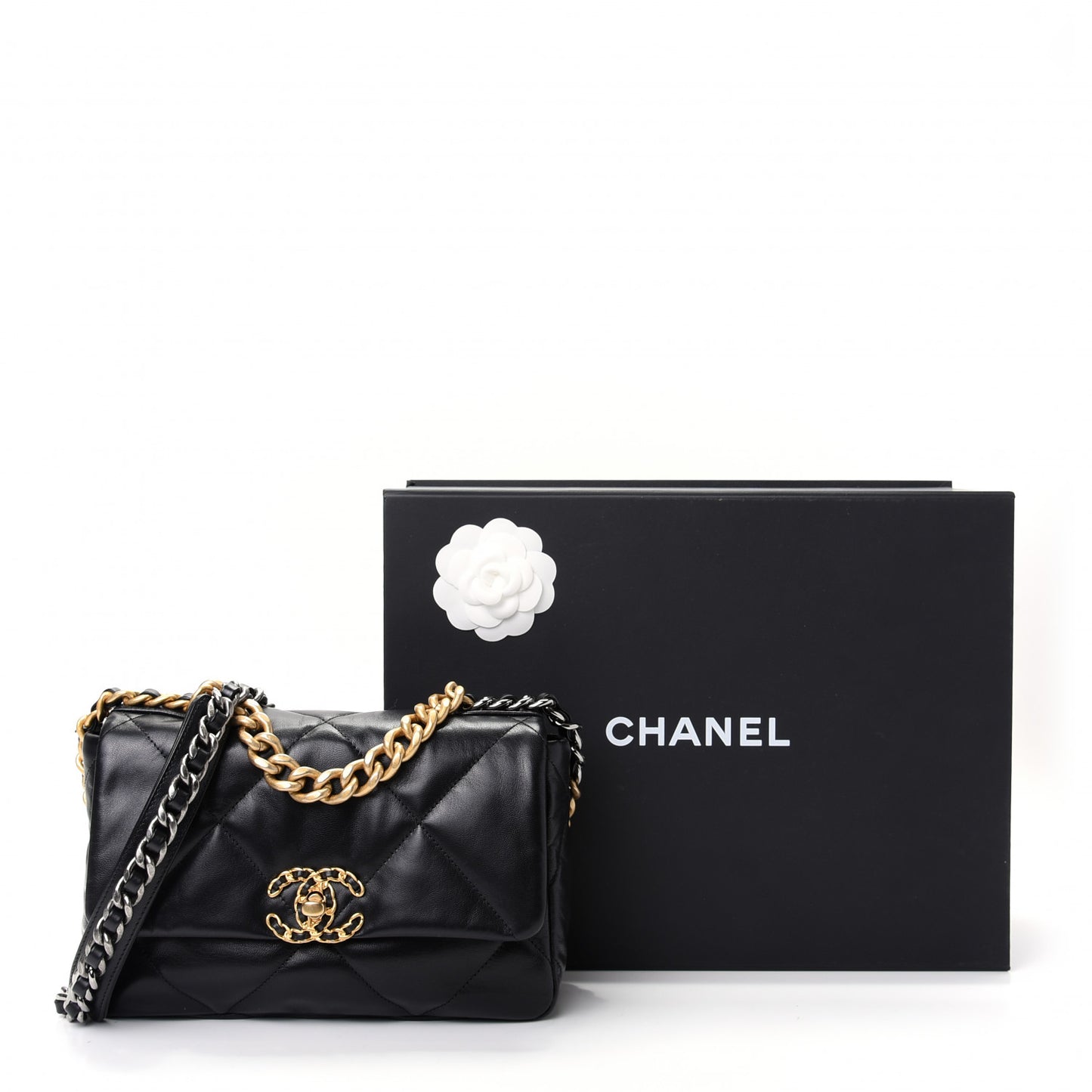 Shiny Goatskin Quilted Medium Chanel 19 Flap Black