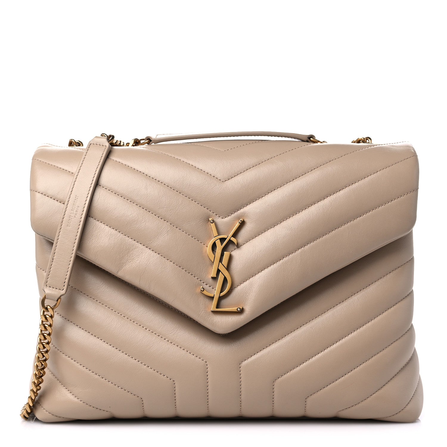 Saint Laurent Calfskin Y Quilted Monogram Medium Loulou Chain Satchel Dark Beige 1 of 15