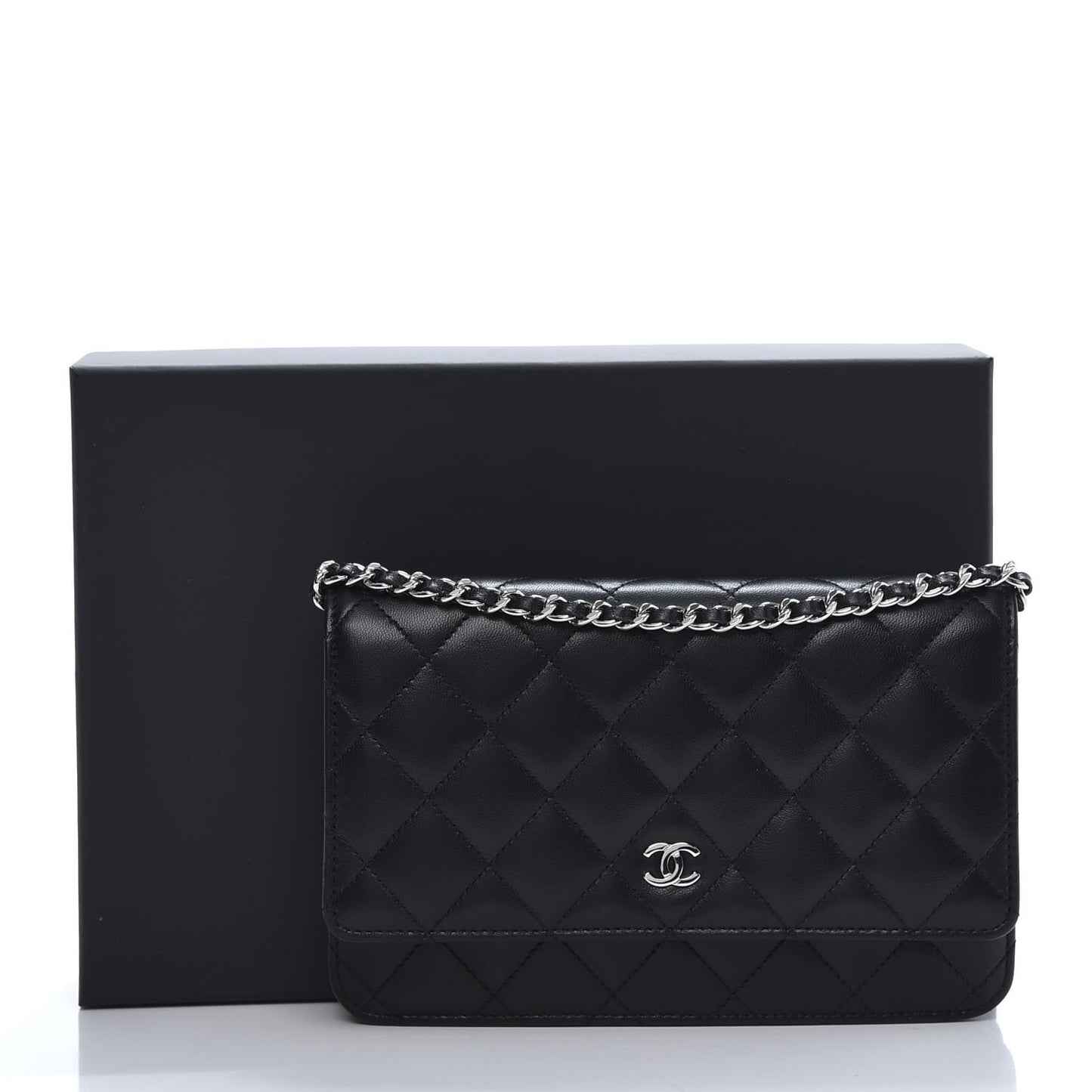 Lambskin Quilted Wallet On Chain WOC Black