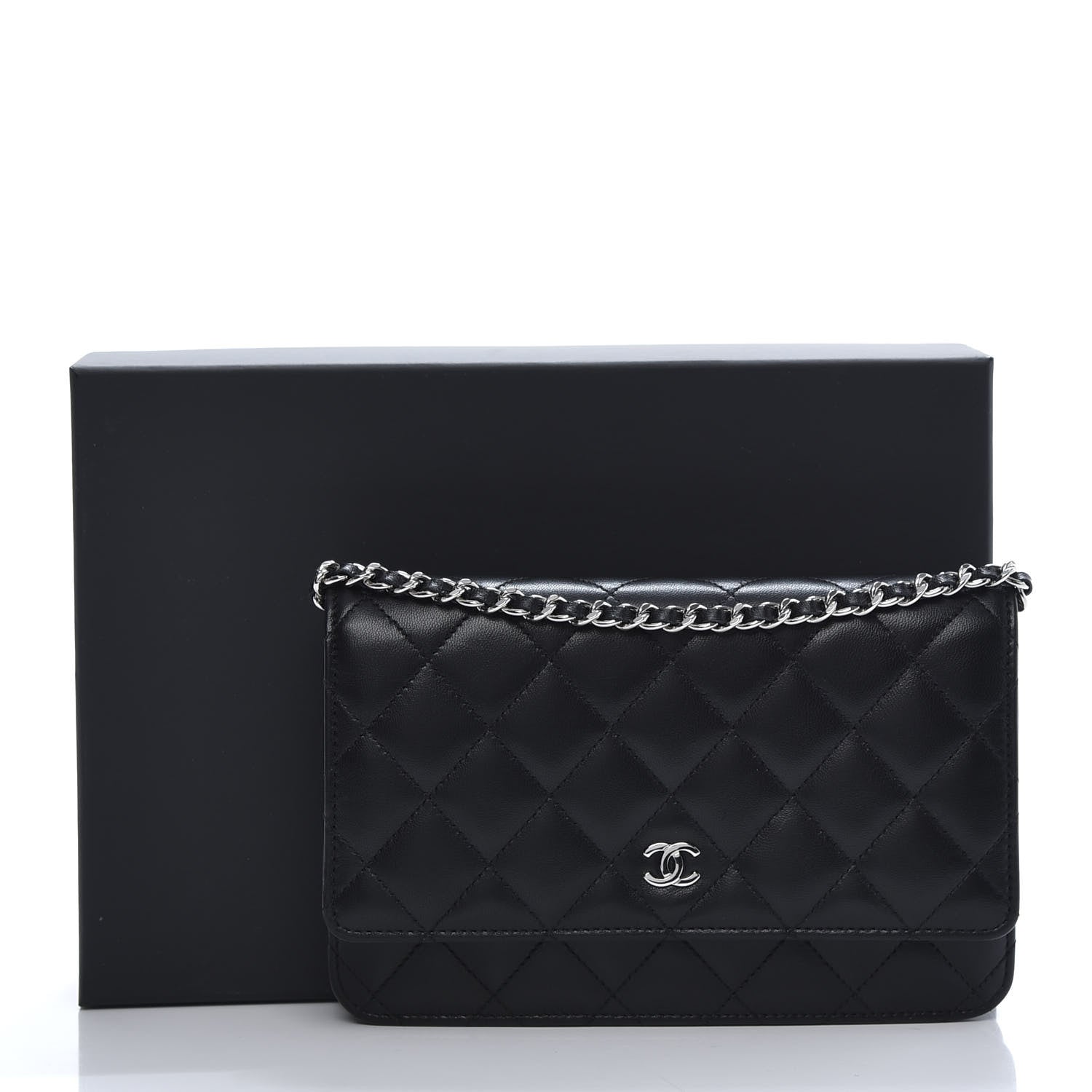 Chanel Lambskin Quilted Wallet On Chain WOC Black 12 of 12
