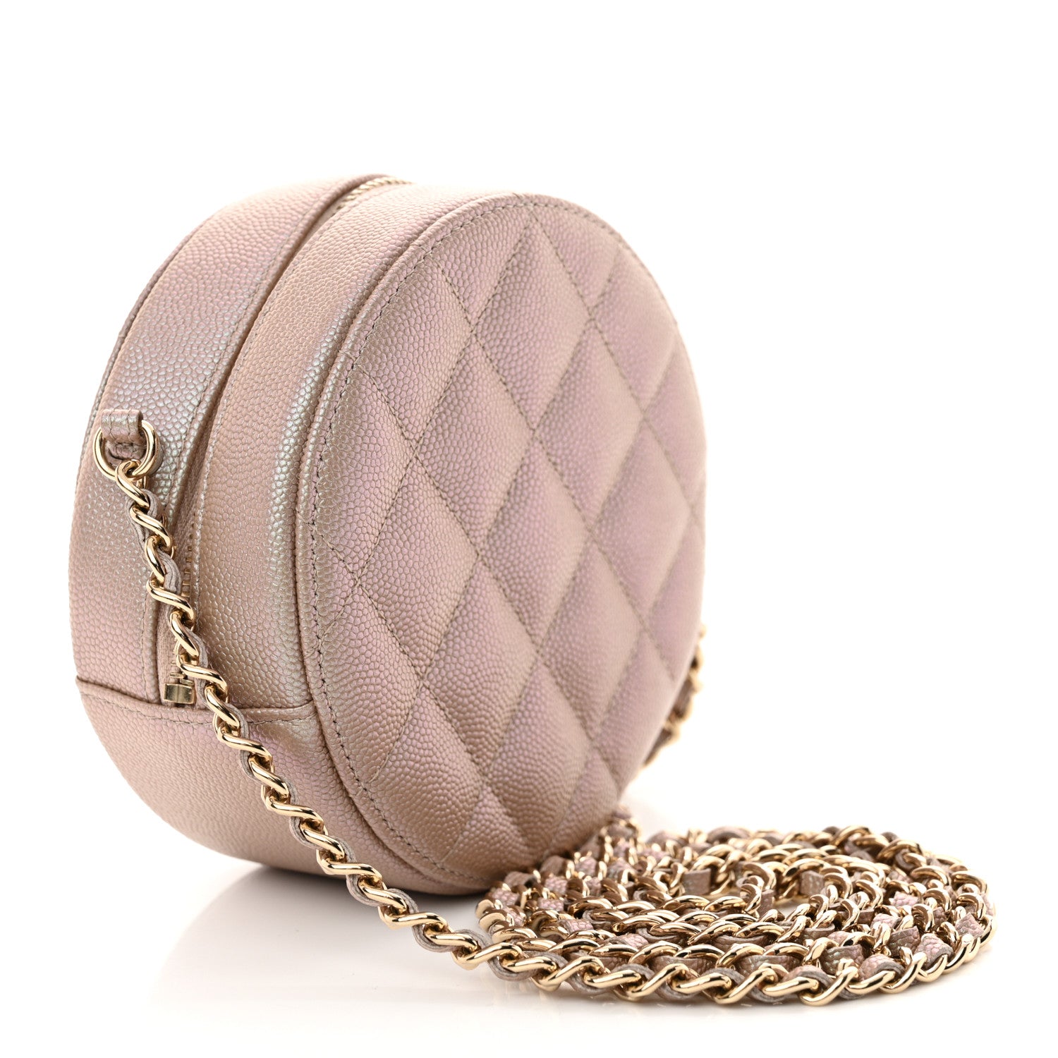 Chanel Iridescent Caviar Resin Quilted Round Clutch With Chain Beige 3 of 12