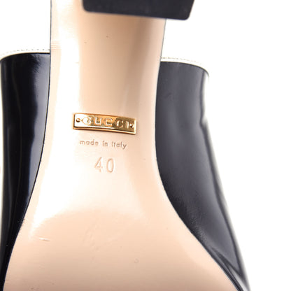 Gucci Polished Calfskin Nimue Bow Mary Jane Pumps 40 Black White 9 of 10