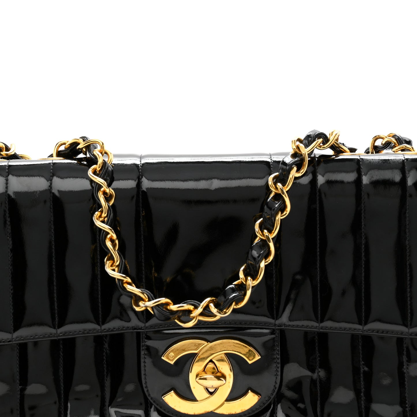 Patent Vertical Quilted Jumbo Single Flap Black