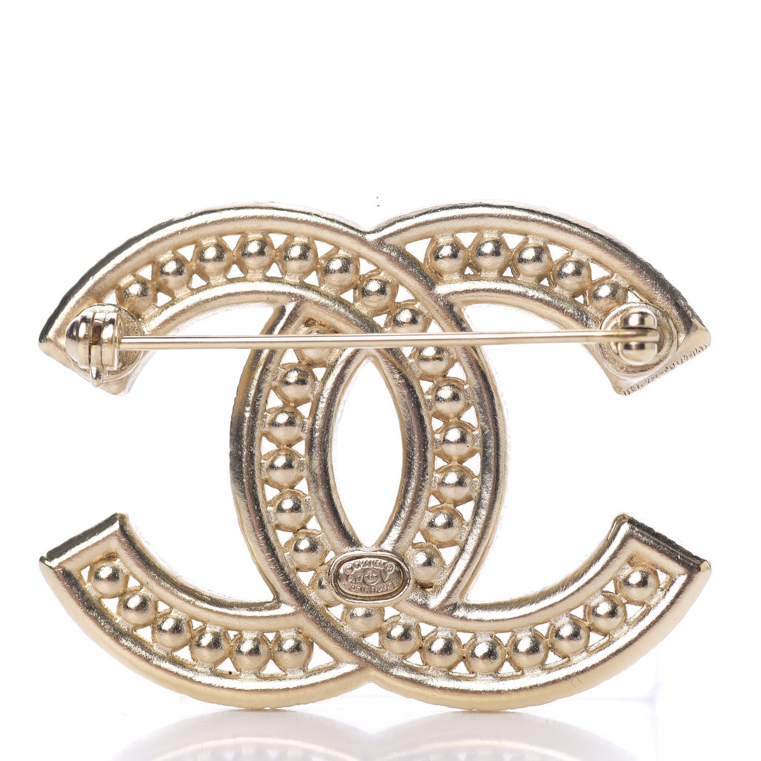 Chanel Pearl Crystal Baguette CC Brooch Gold 2 of 3