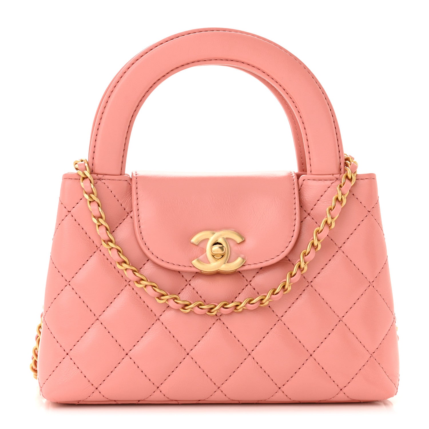 Chanel Shiny Aged Calfskin Quilted Nano Kelly Shopper Coral Pink 1 of 10