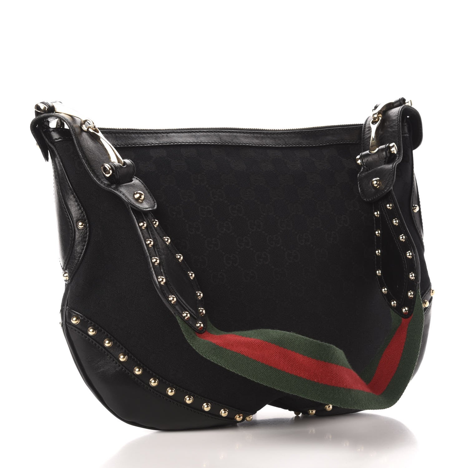 Gucci Monogram Web Studded Pelham Shoulder Bag Black 3 of 11