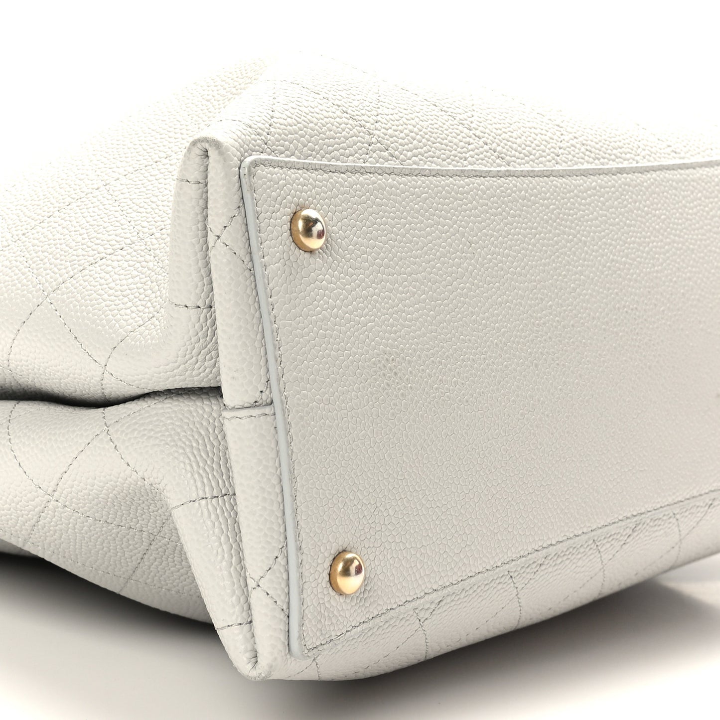 Grained Calfskin Stitched Large Shopping Tote Bag Light Grey