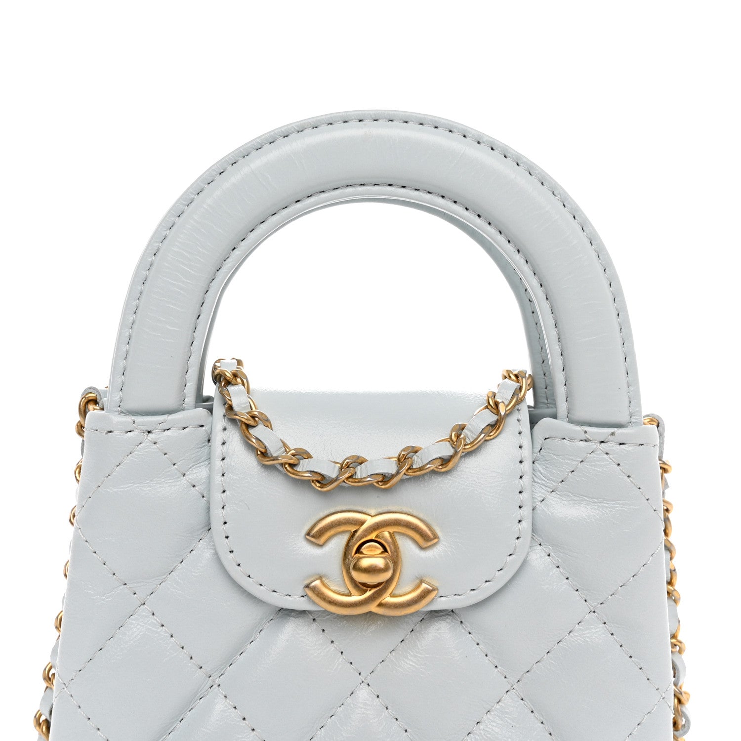 Chanel Shiny Aged Calfskin Quilted Mini Nano Kelly Shopper Light Blue 7 of 10