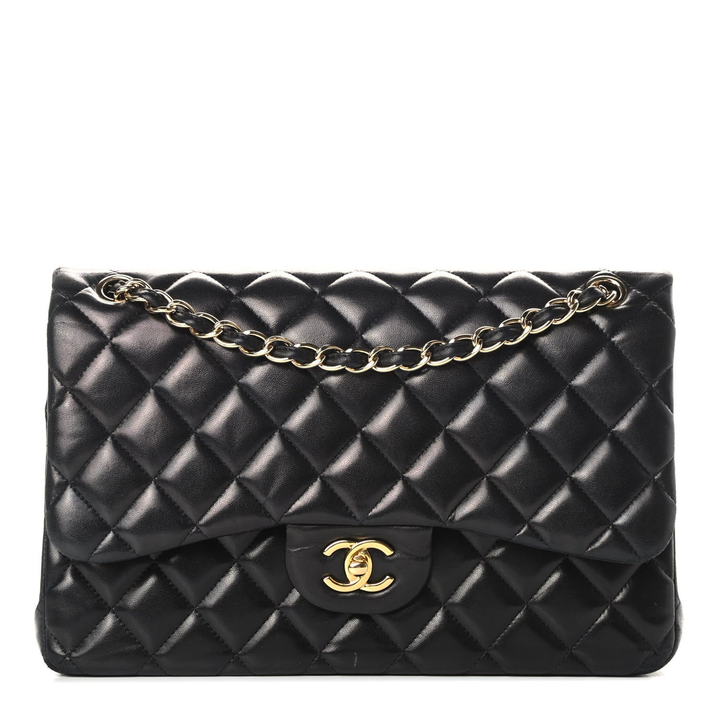 Lambskin Quilted Jumbo Double Flap Black
