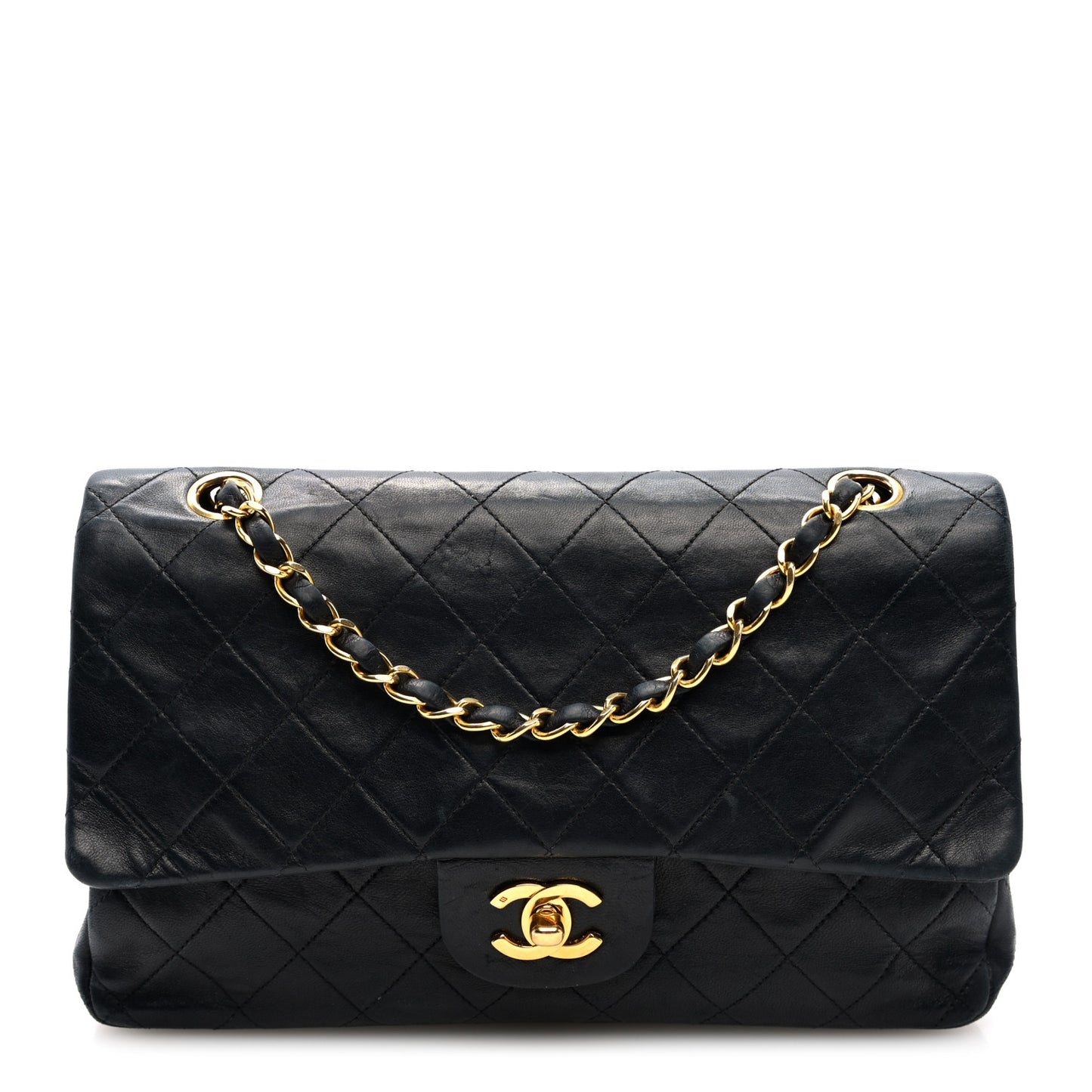 Lambskin Quilted Medium Double Flap Black