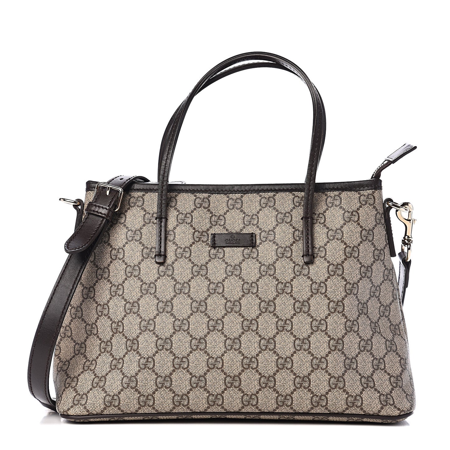 GG Supreme Monogram Small Zippered Tote Dark Brown