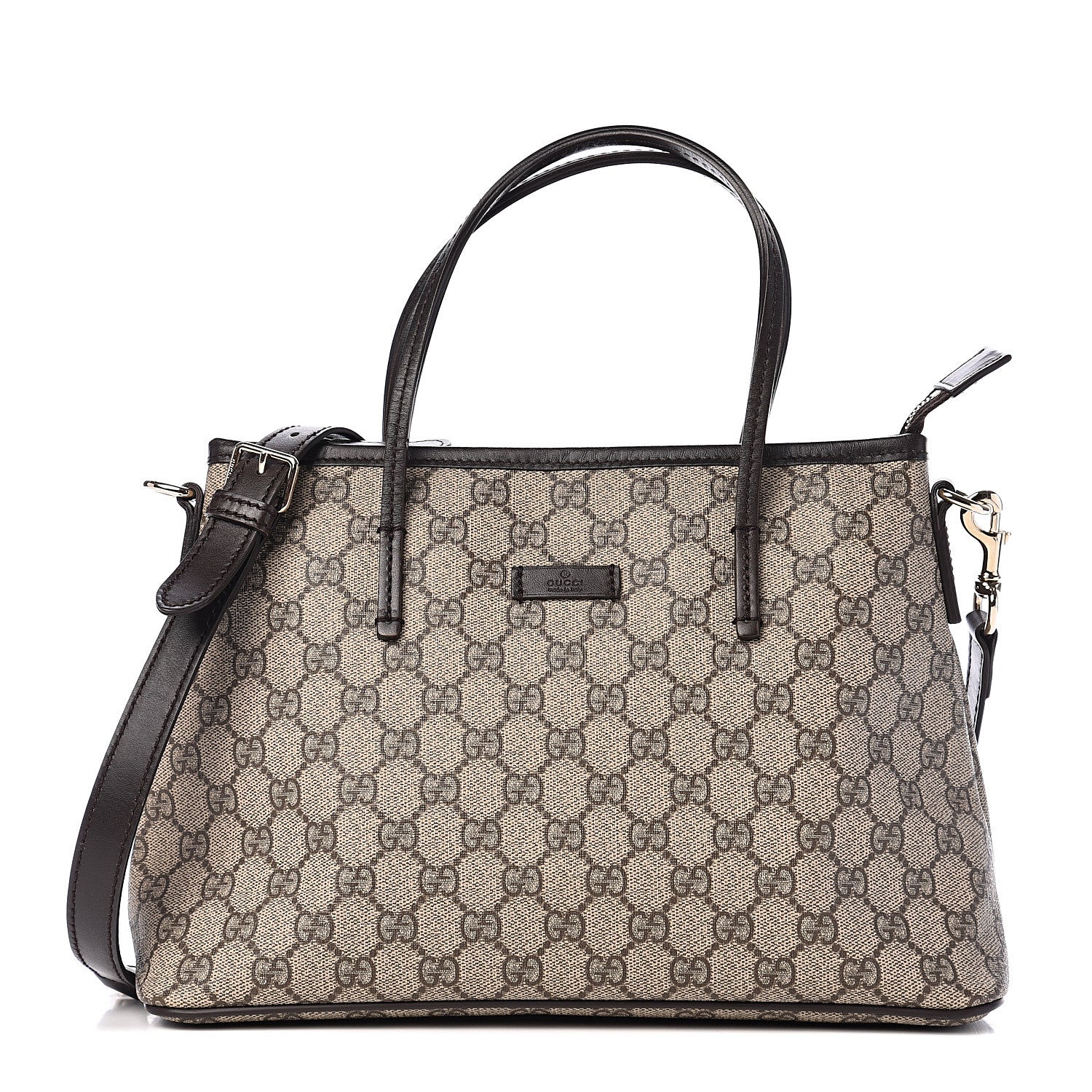 Gucci GG Supreme Monogram Small Zippered Tote Dark Brown 1 of 9