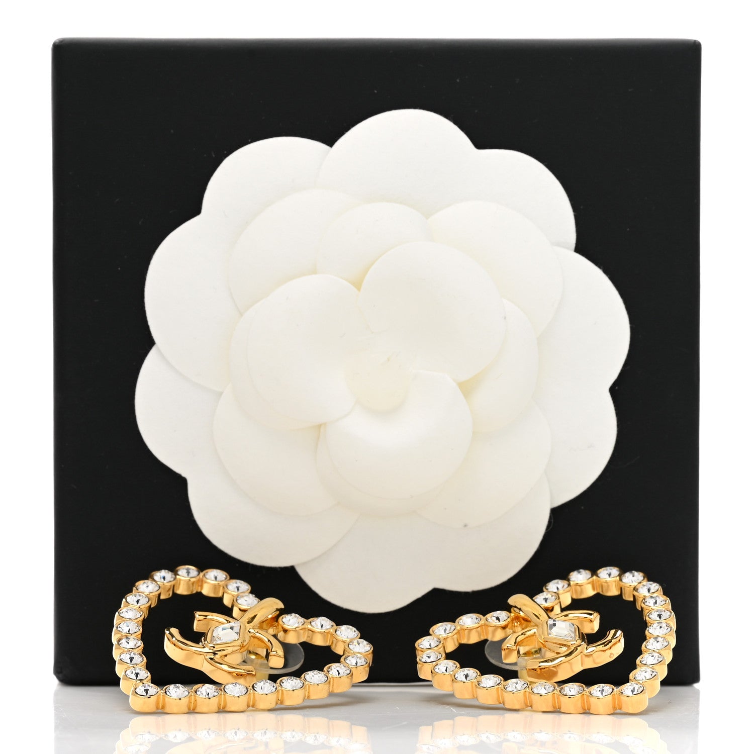 Chanel Crystal Heart CC Earrings Gold 5 of 5