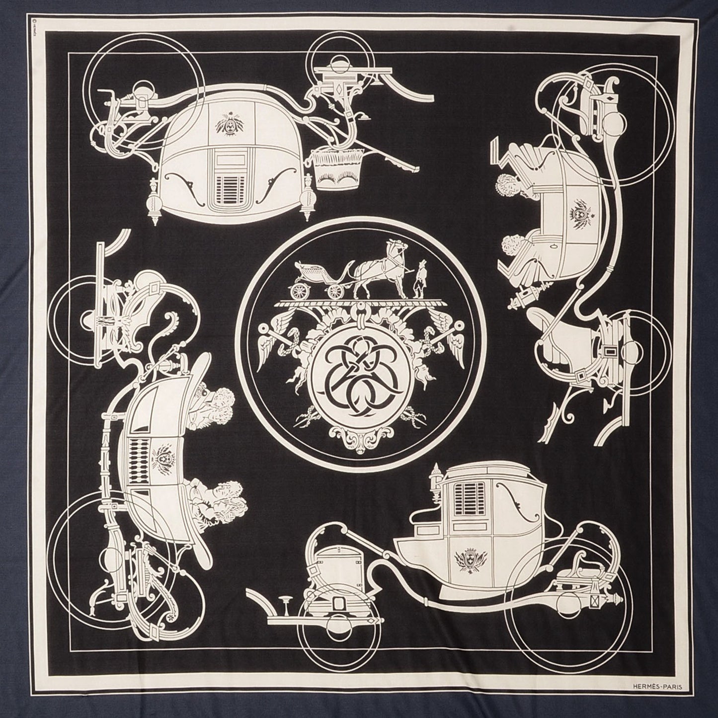 Silk Jersey Ex Libris Scarf 90 Navy Bleu