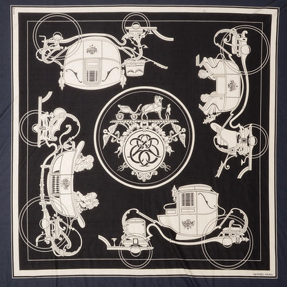 Hermes Silk Jersey Ex Libris Scarf 90 Navy Bleu 1 of 6