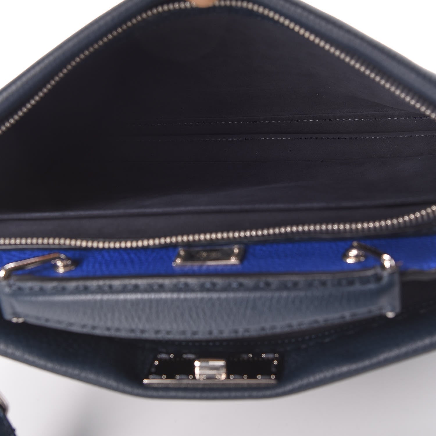 Fendi Cuoio Romano Selleria Bi-Color Large Mens Peekaboo Iconic Essential Satchel Lavagna Blue Royal 8 of 12