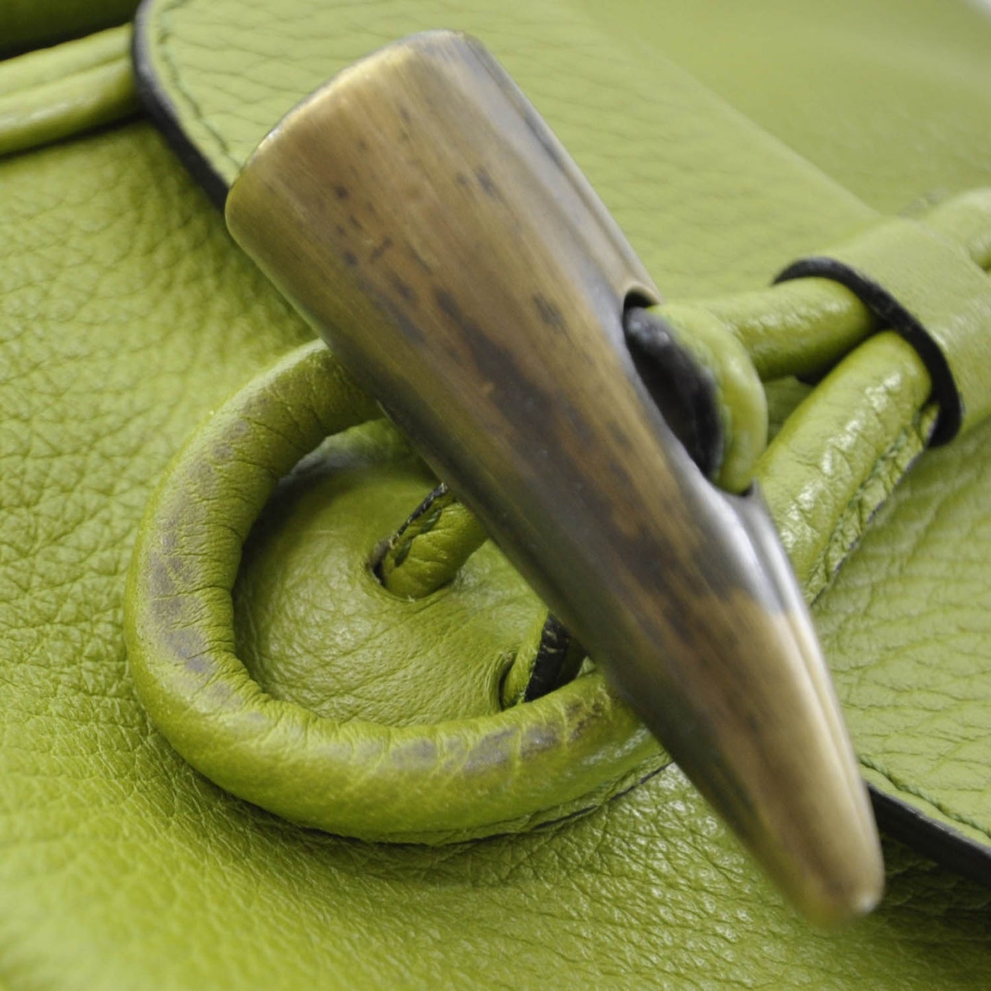 Leather Haymarket Check Horn Toggle Shoulder Bag Green