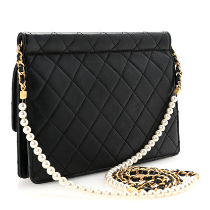 Chanel Goatskin Quilted Pearl Chain Flap Bag Black 3 of 10