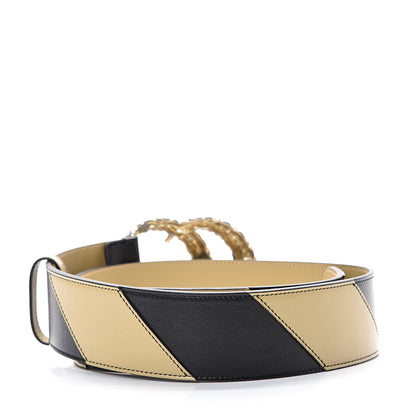 Gucci Calfskin Striped Textured Double G 50mm Belt 85 34 Black Beige 2 of 6