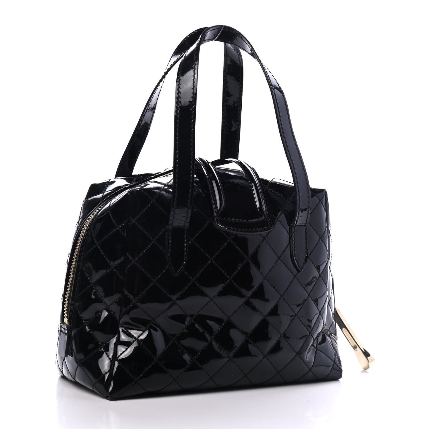 Patent Quilted Top Handle Bag Black