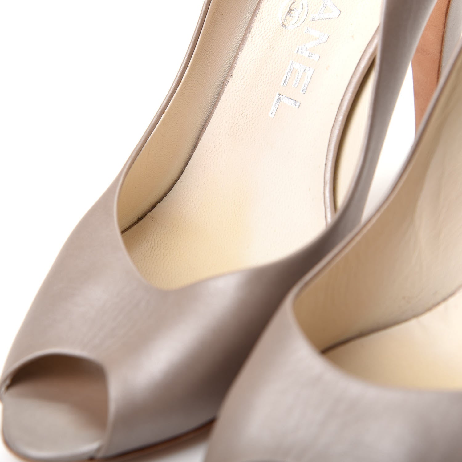 Chanel Lambskin CC Peep Toe Pumps 38.5 Beige 11 of 13