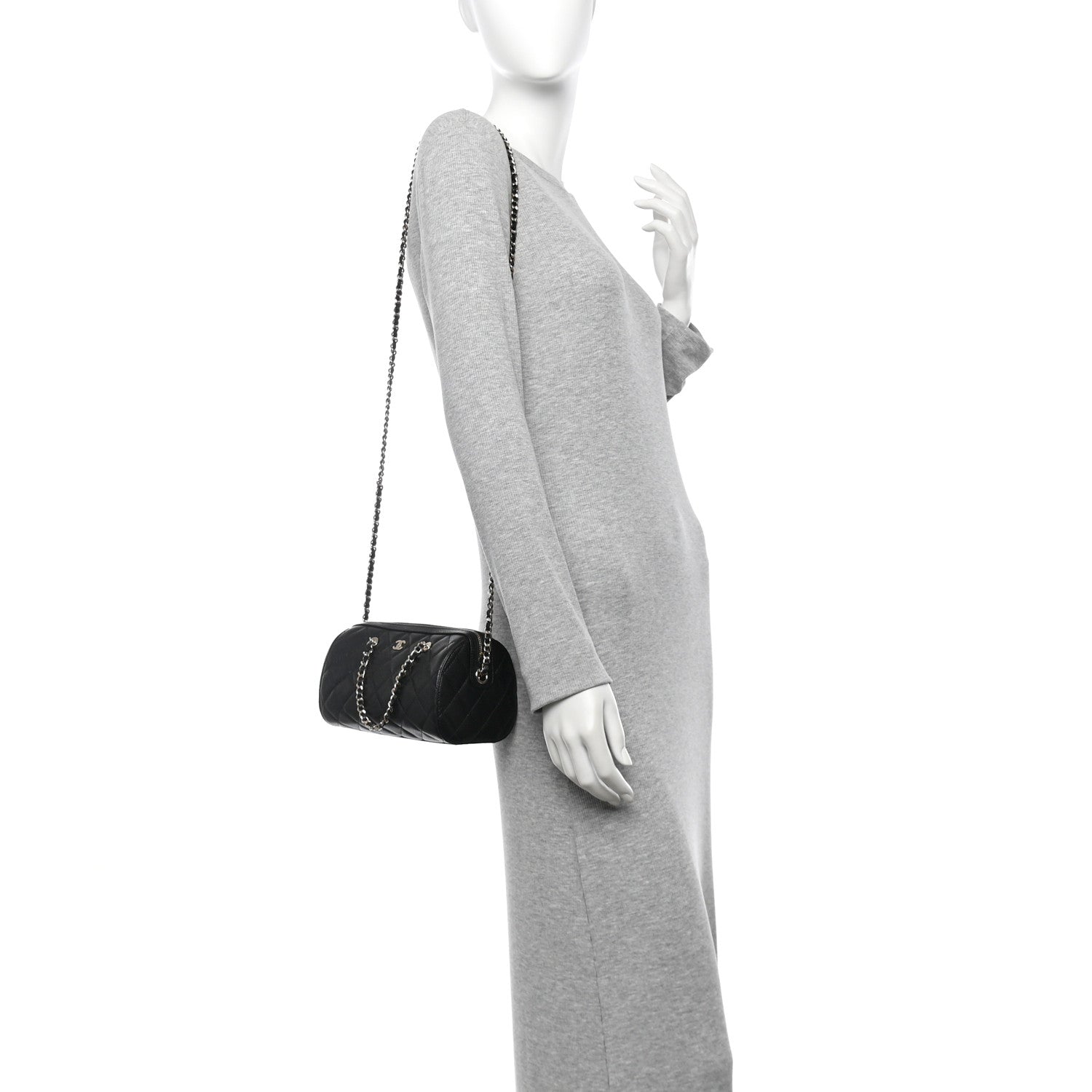 Chanel Caviar Quilted Barrel Clutch With Chain Black 2 of 11