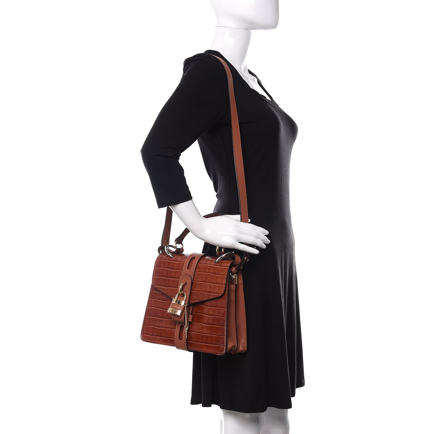 Chloe Calfskin Crocodile Embossed Small Aby Day Shoulder Bag Chestnut Brown 2 of 10