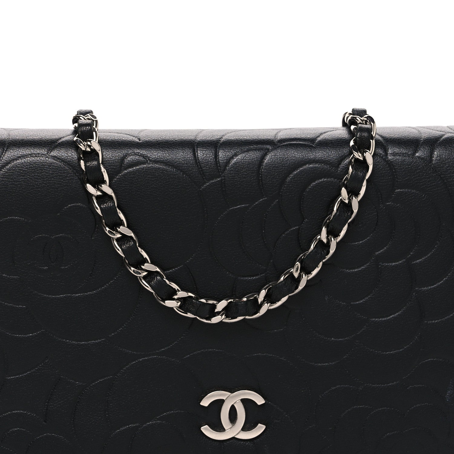 Chanel Lambskin Camellia Embossed Wallet on Chain WOC Black 9 of 11