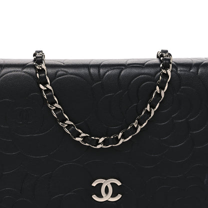 Chanel Lambskin Camellia Embossed Wallet on Chain WOC Black 9 of 11