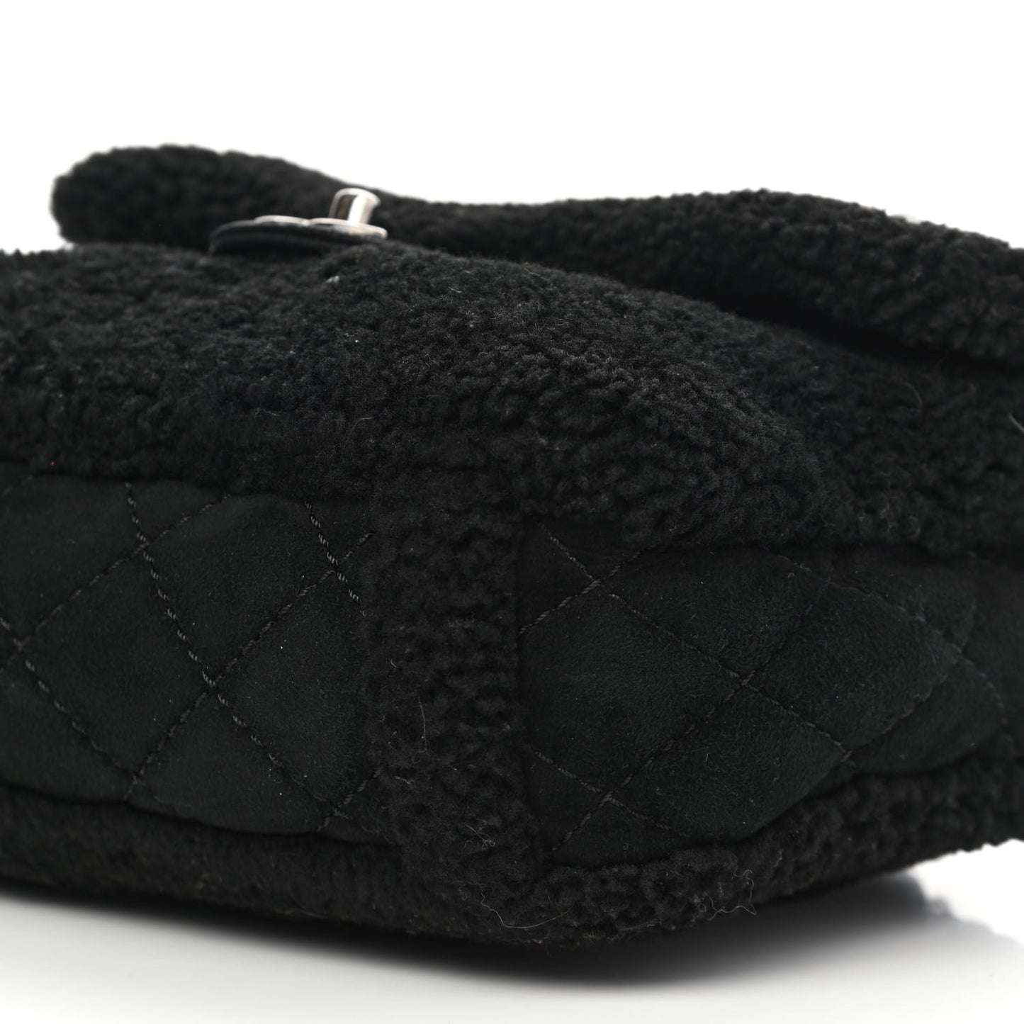 Shearling Lambskin Pearl Flap Black