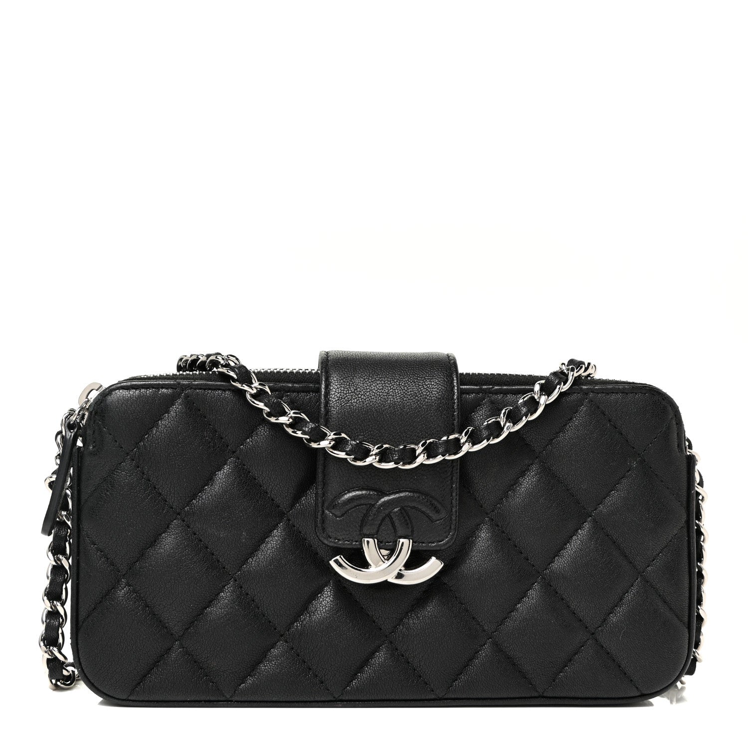 Chanel Lambskin Quilted CC Box Clutch With Chain Black 1 of 16