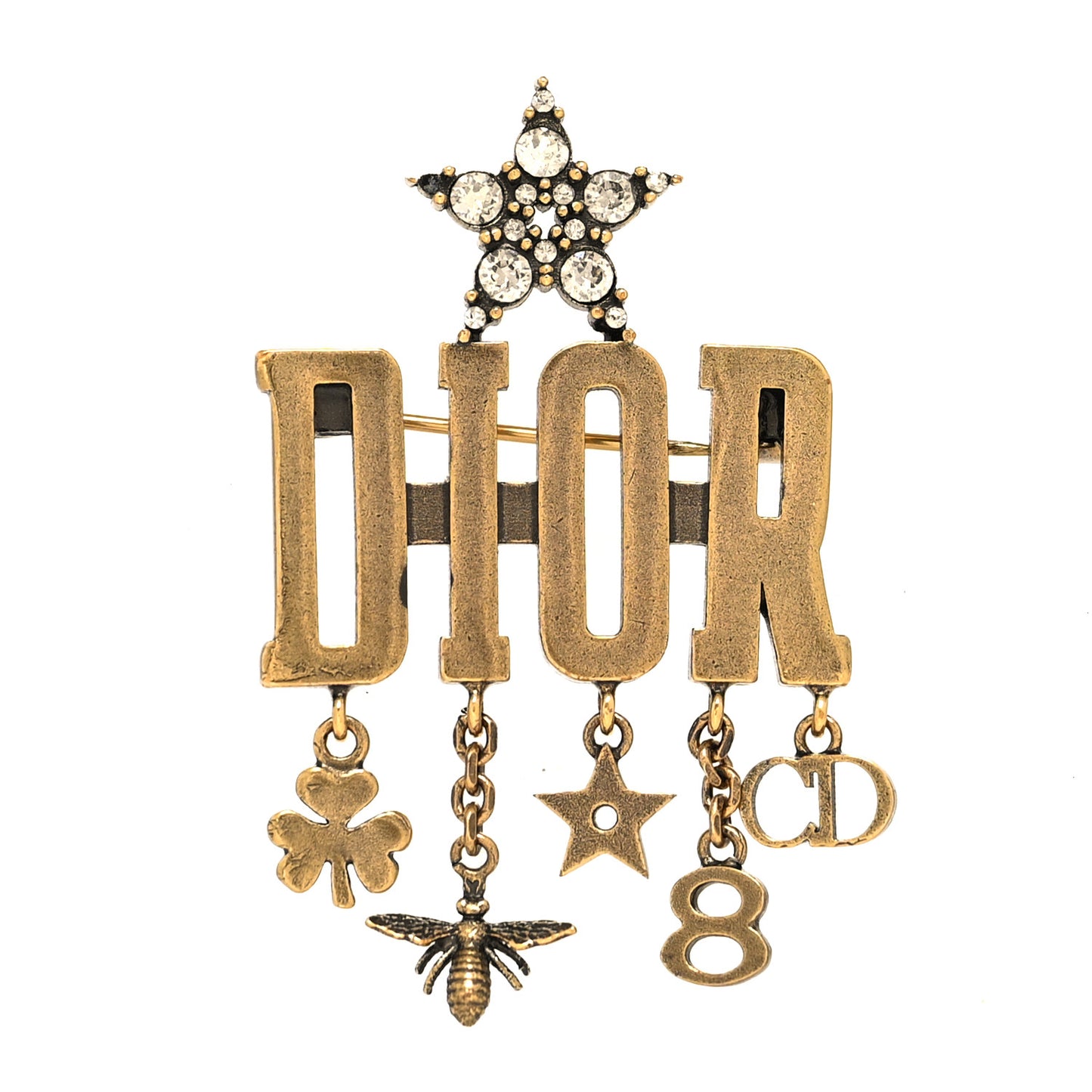 Metal Crystal Dio(r)evolution Logo Brooch Antique Gold